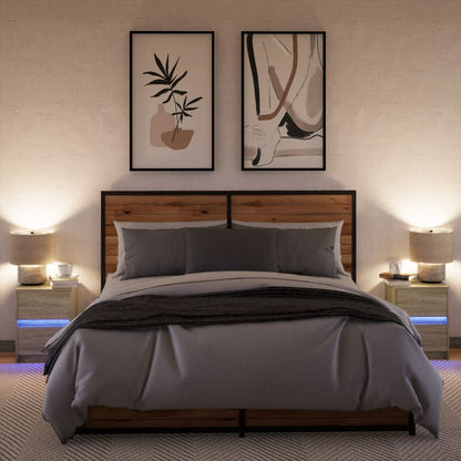 Mesitas De Noche Luces Led 2 Uds Madera Ingeniería Roble Sonoma_3