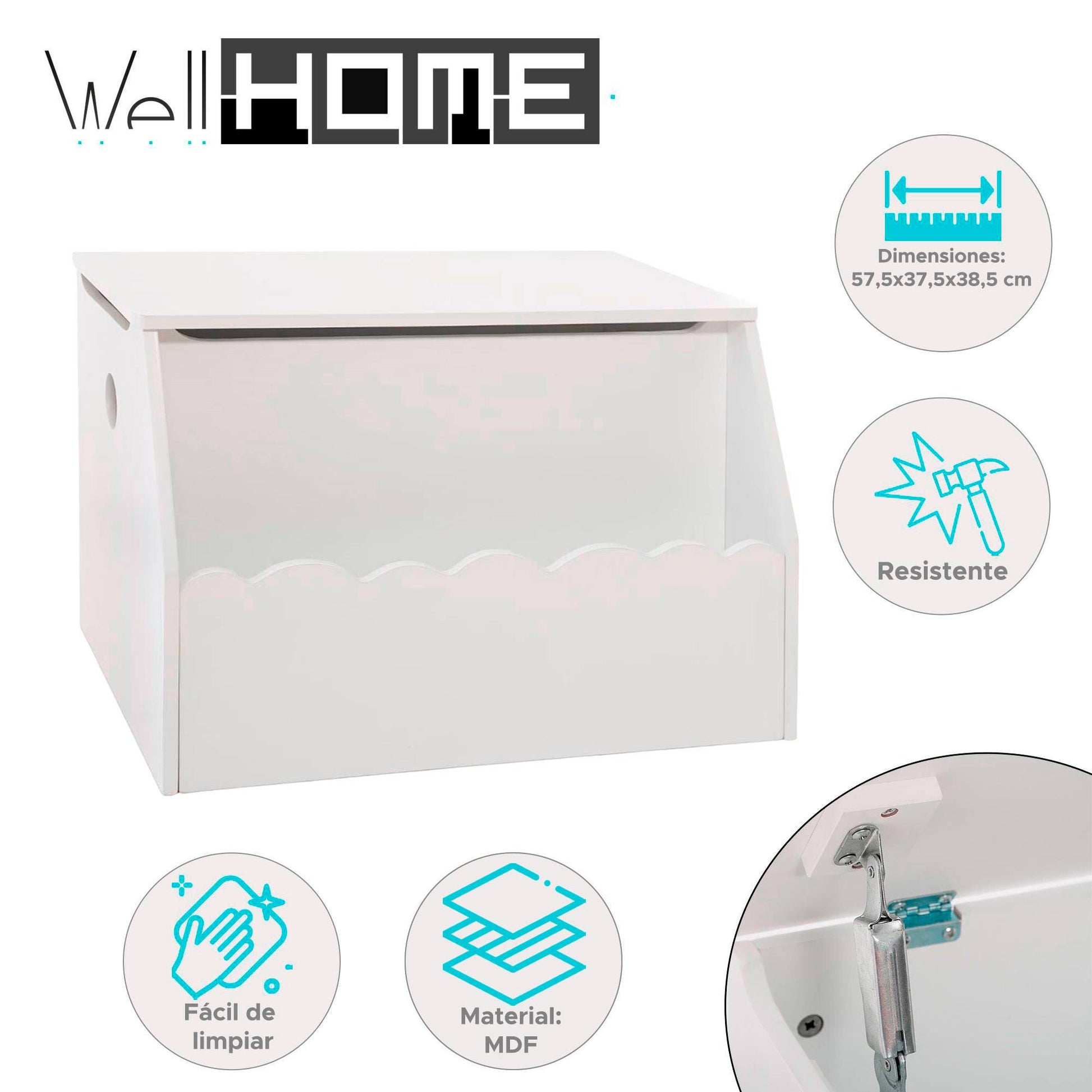 Well Home - Cofre Juguetes Y Biblioteca Blanco Funcionalidad Y Estilo Para Los Más Pequeños 57,5 X 37,5 X 38,5 Cm