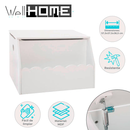 Well Home - Cofre Juguetes Y Biblioteca Blanco Funcionalidad Y Estilo Para Los Más Pequeños 57,5 X 37,5 X 38,5 Cm