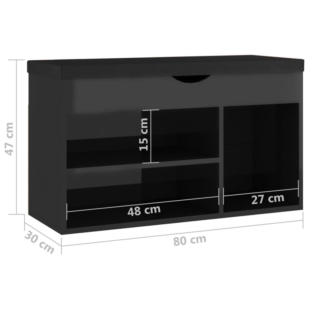 Vidaxl Vi Banco Zapatero Con Cojín Madera De Ingeniería Negro Brillo_2