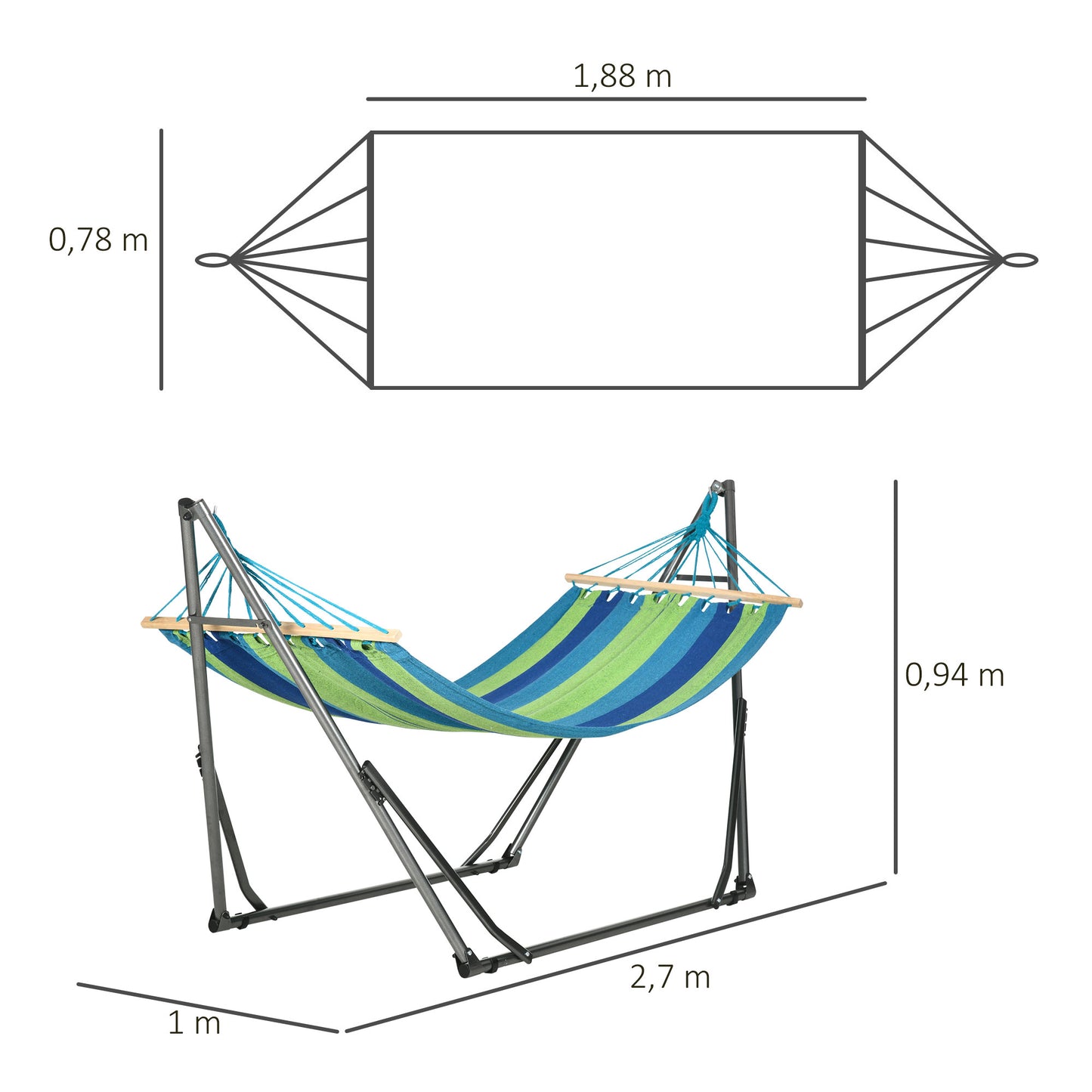Outsunny Hamaca Con Soporte Plegable 2 En 1 Tendedero Con Barra 270x100x94 Cm_2