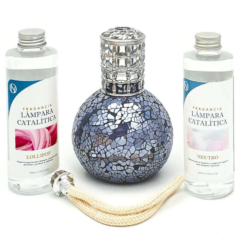 Pack Lámpara Catalítica Mosaico Azul Océano + Fragancia Lollipop 500ml + Limpiador Neutro 200ml + Mecha De Repuesto_0