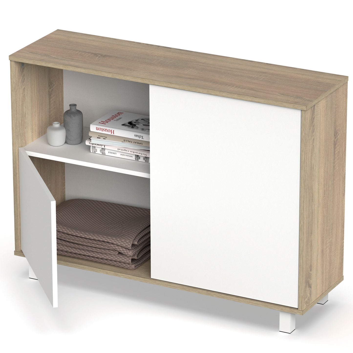 Aparador, Mueble Salón Auxiliar, Buffet, 2 Puertas, 1 Estante 82,5x112x33 Cm Recibidor Moderno, Briebe, Nova, Blanco