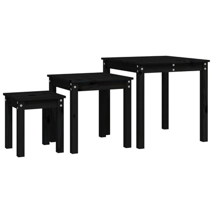 Mesas Apilables 3 Piezas Madera Maciza De Pino Negro_0
