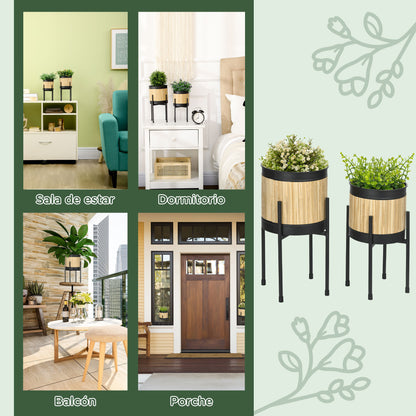 Outsunny Juego De 2 Soportes Para Plantas De Metal Cubierta De Totora Para Salón_5