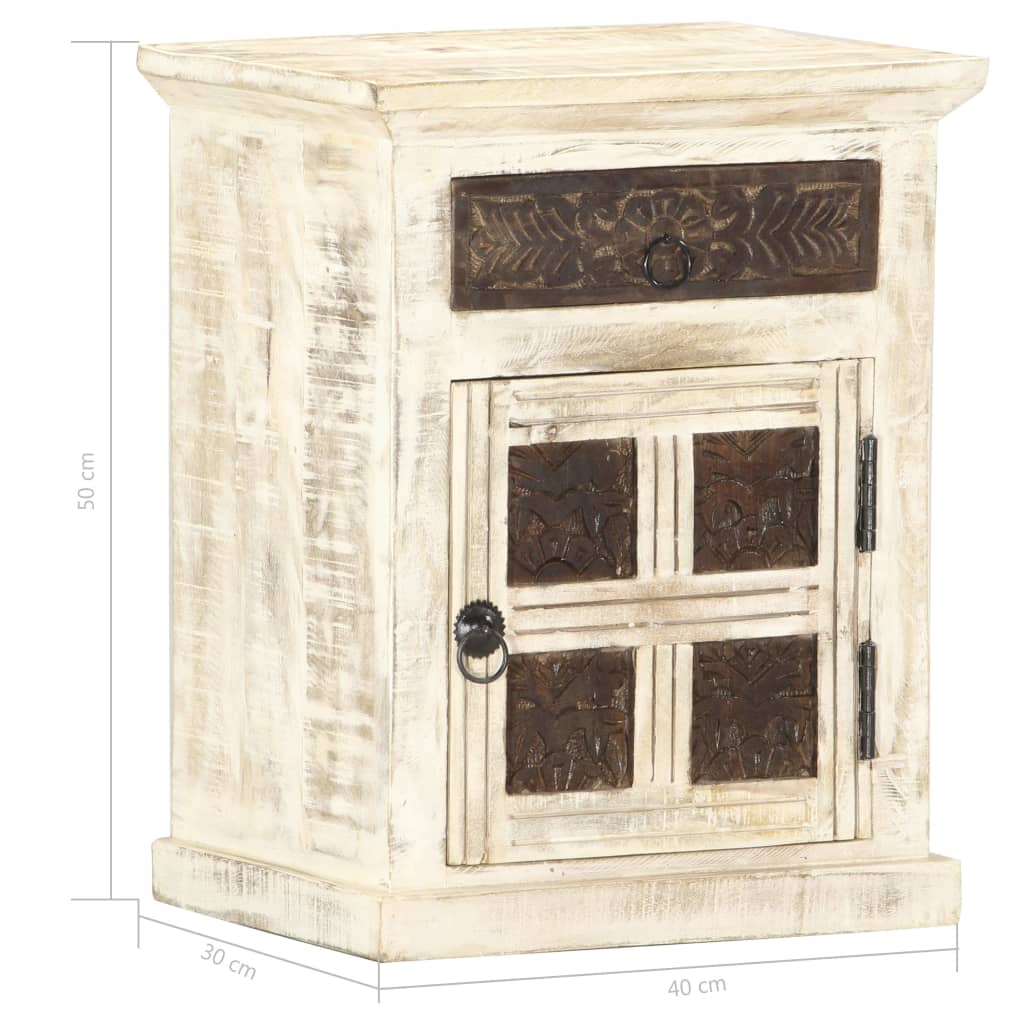 Mesita De Noche De Madera Maciza De Mango Blanco 40x30x50 Cm_4