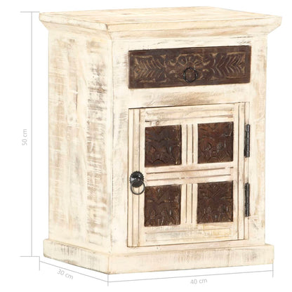 Mesita De Noche De Madera Maciza De Mango Blanco 40x30x50 Cm_4