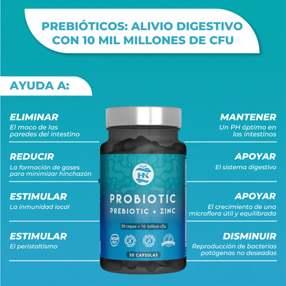 Probioticos y Prebioticos Intestinales Con Zinc - 30 Caps - 30 Cepas Bacterianas + Inulina Para Apoyo Inmunológico_3