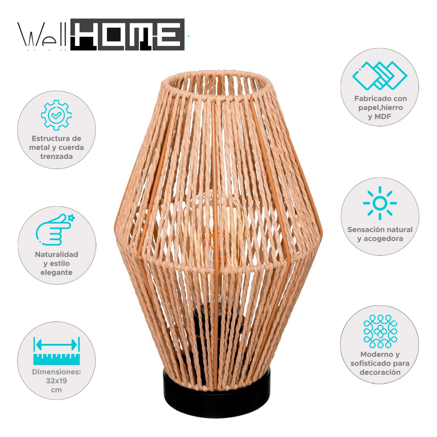 Wellhome Lámpara Sobremesa Aissa Nature Metal H.32cm_1