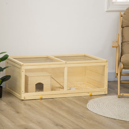 Jaula Para Hámster De Madera Tapa Abatible Pawhut 100x58x38 Cm Natural_1