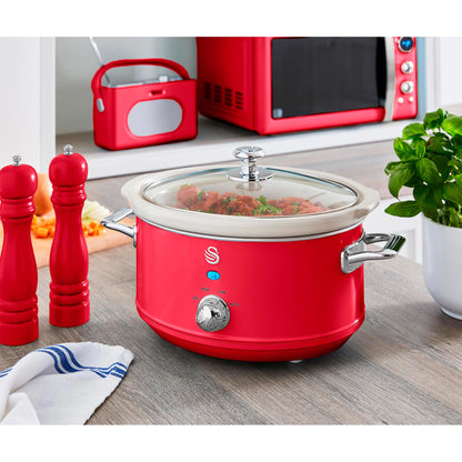 Swan Retro Olla Cocción Lenta, 3,5l, Recipiente Extraíble Antiadherente Cerámica Libre Pfoa, Vintage, Sf17021rneu, Rojo_1