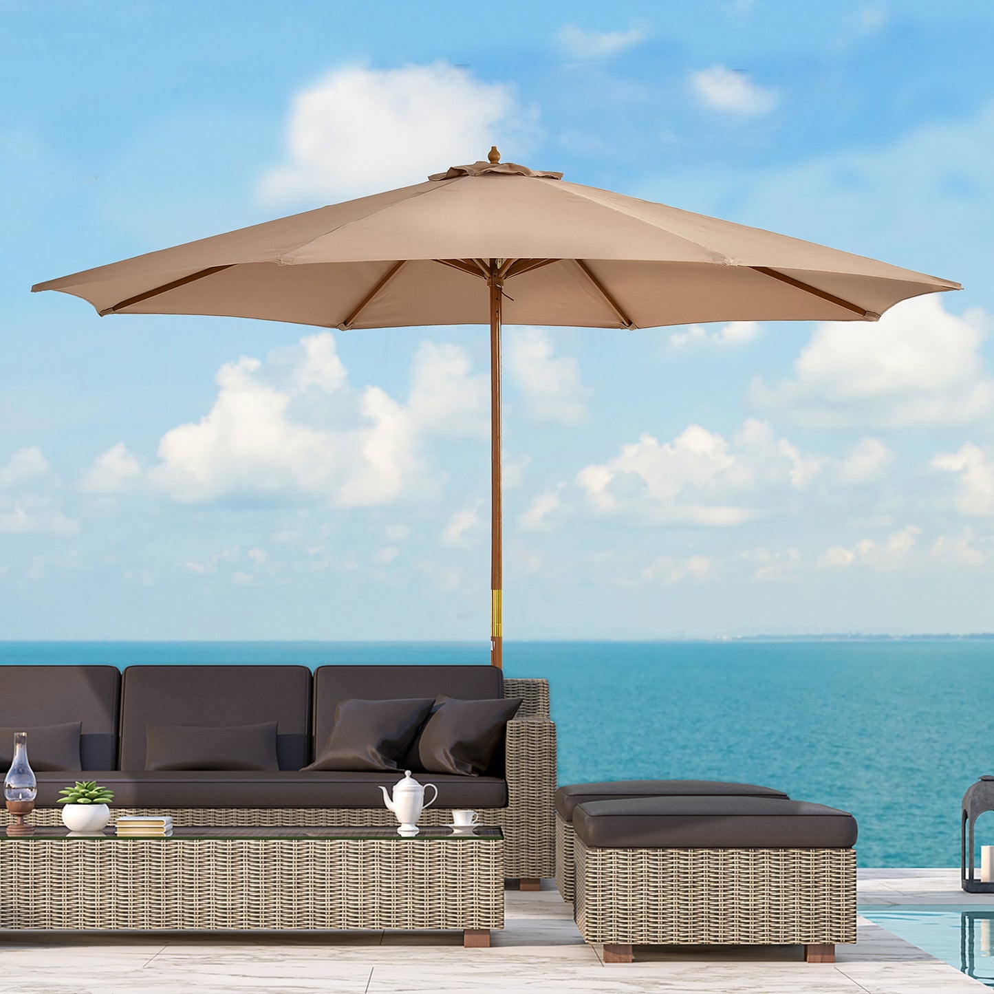 Outsunny Sombrilla De Jardín Ø300 Cm Con Sistema De Polea Y Techo Ventilado_1