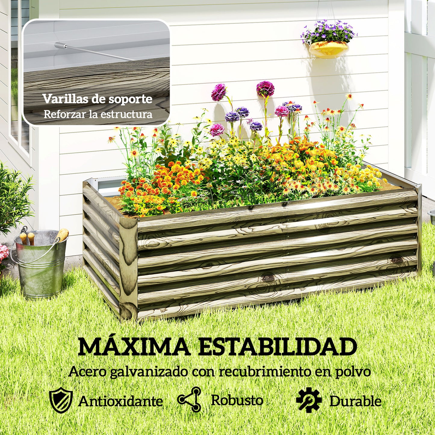 Outsunny Jardinera Exterior Grande Rectangular De Acero Galvanizado_4