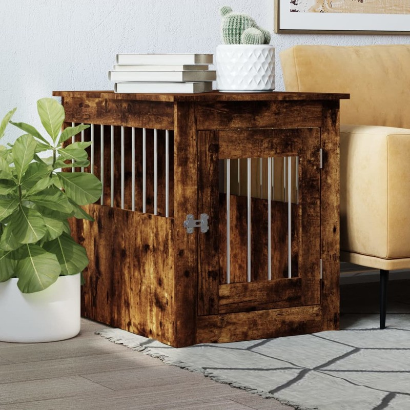 Jaula Para Perros En Mueble Estilo Roble Ahumado 55x75x65 Cm Material De Madera_1
