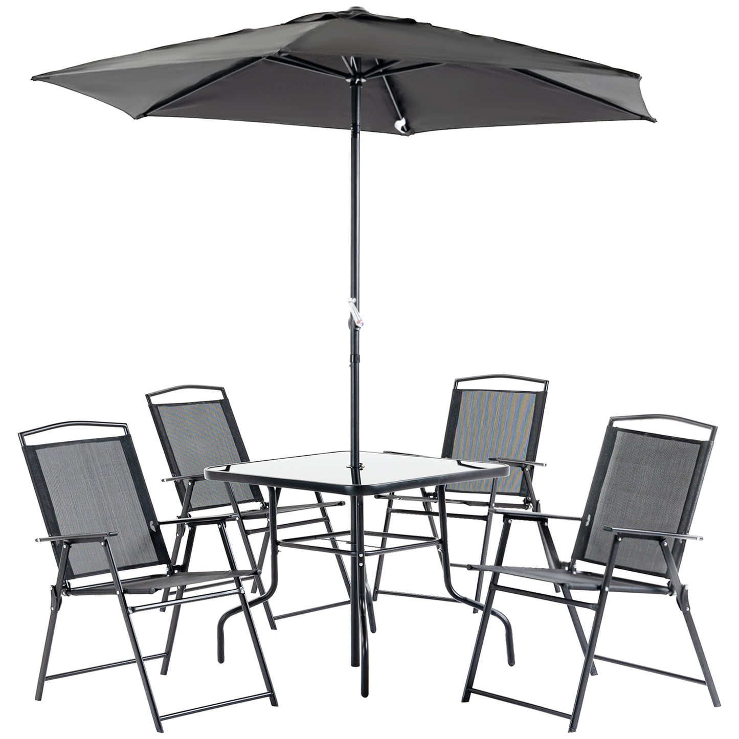 Outsunny Conjunto Muebles Jardín Con 4 Sillas Plegables Mesa Y Sombrilla Negro_0
