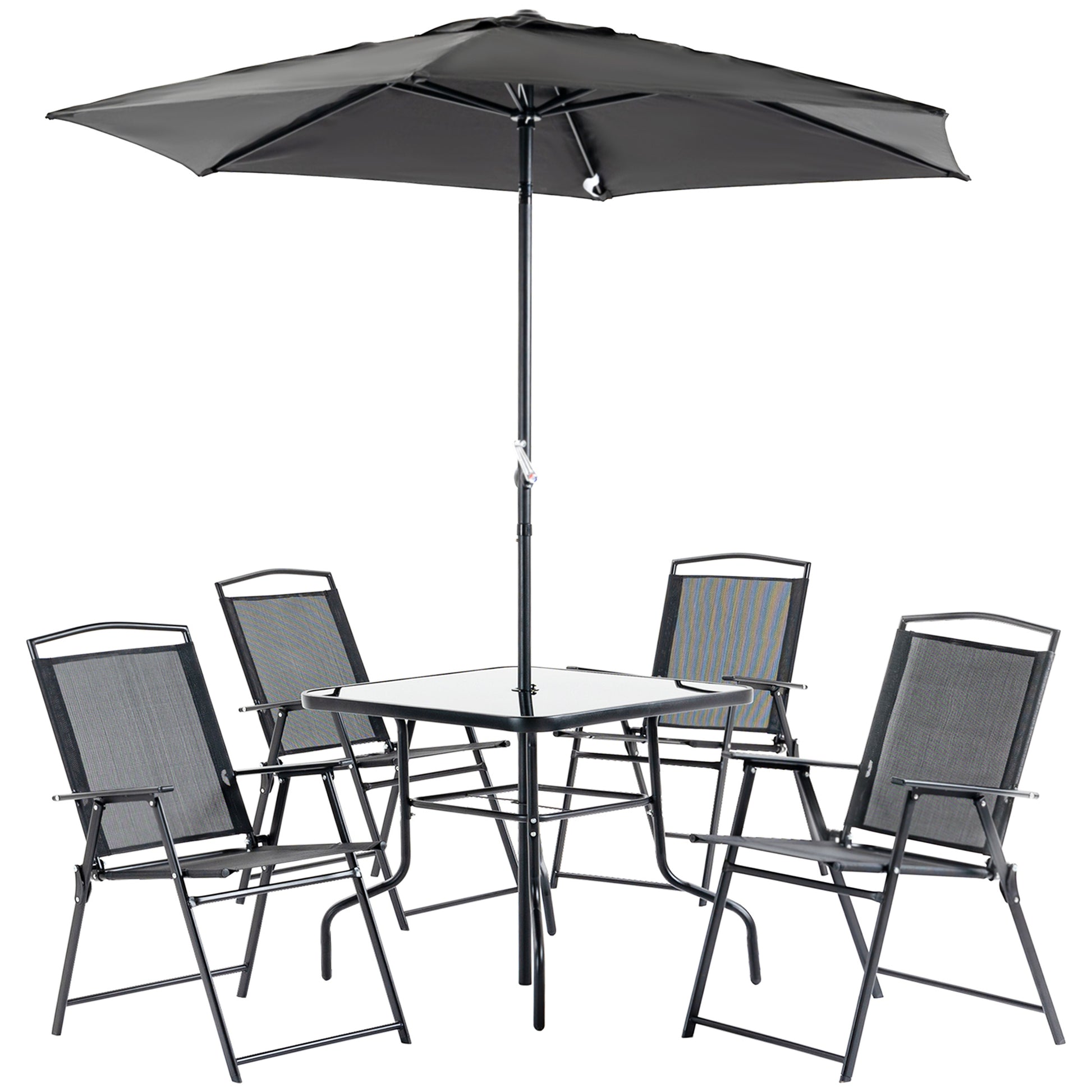 Outsunny Conjunto Muebles Jardín Con 4 Sillas Plegables Mesa Y Sombrilla Negro_0