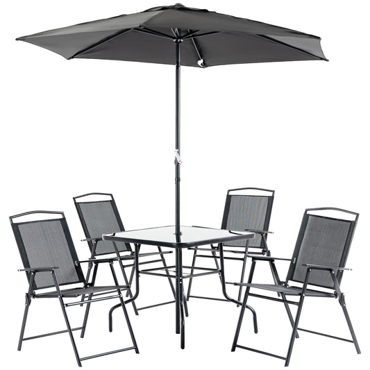 Outsunny Conjunto Muebles Jardín Con 4 Sillas Plegables Mesa Y Sombrilla Negro_0