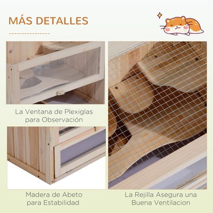 Pawhut Jaula Madera Para Hámster Ratoncillos Casa Para Roedores Pequeños De 2_5