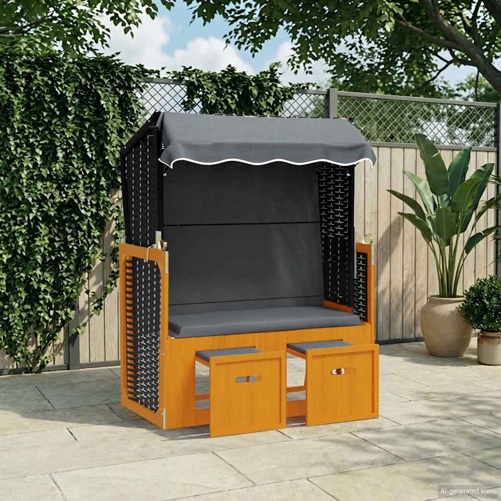 Silla Strandkorb Dosel Ratán Sintético Madera Negro Antracita_1
