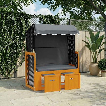 Silla Strandkorb Dosel Ratán Sintético Madera Negro Antracita_1