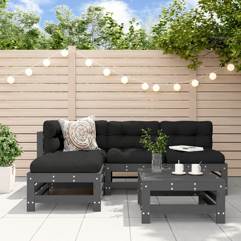 Vidaxl Juego De Sofás De Jardín 5 Piezas Madera Maciza De Pino Gris_1