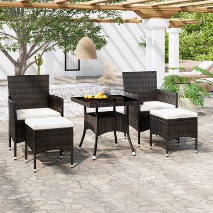 Vidaxl Set Comedor Jardín 5 Pzas Ratán Sintético Vidrio Templado Negro_1