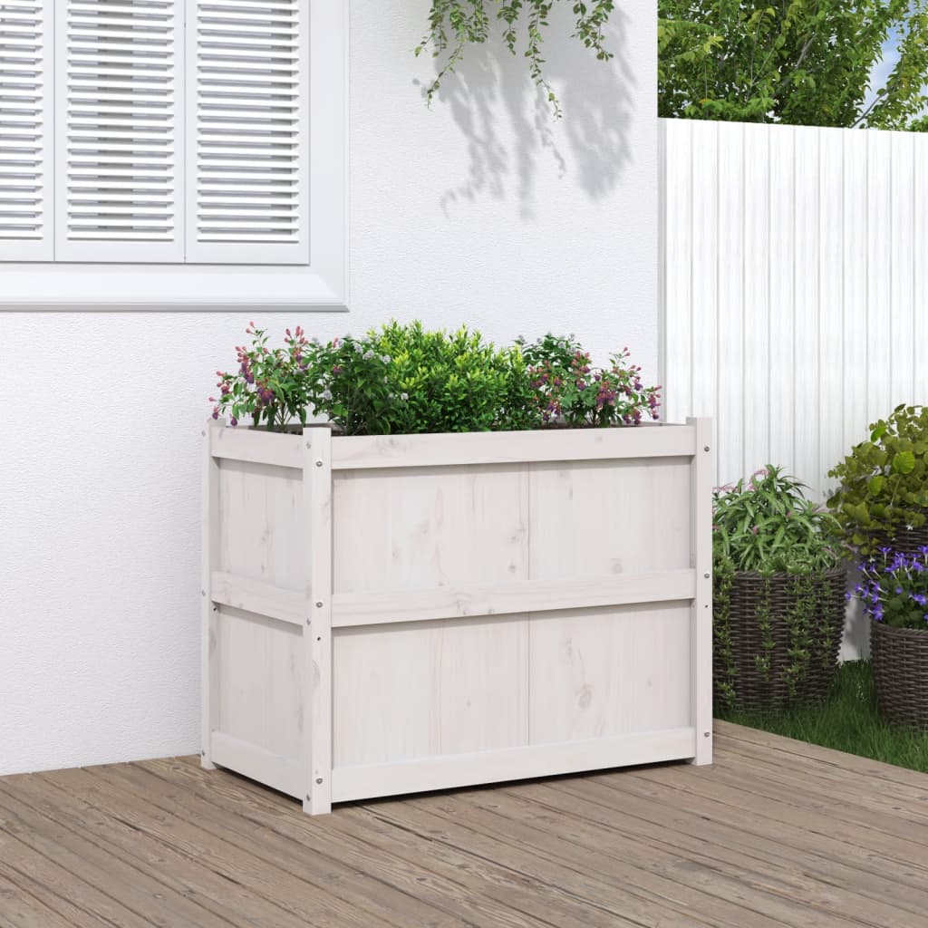 Jardinera De Madera Maciza De Pino Blanca 90x50x70 Cm_1