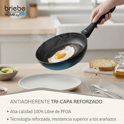 Briebe Set 3 Sartenes Inducción Acero Forjado 20-24-28cmantiadherente Sin Pfoa, Fabricada En España, Mare, Azul_3