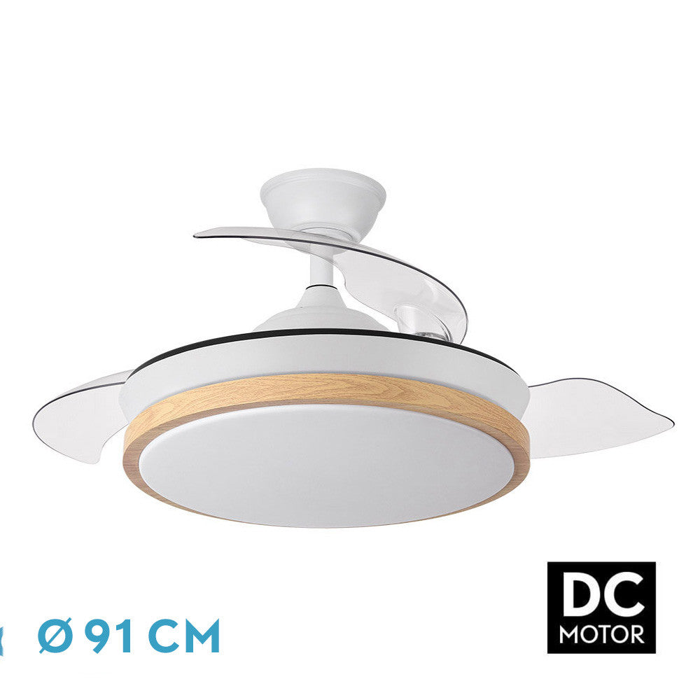 Ventilador Dc Evros Blanc/hay 72w 6120lm 91d 3aspas Desplegables 3000-4000-6000k Remoto, Temporizador, Memoria_0