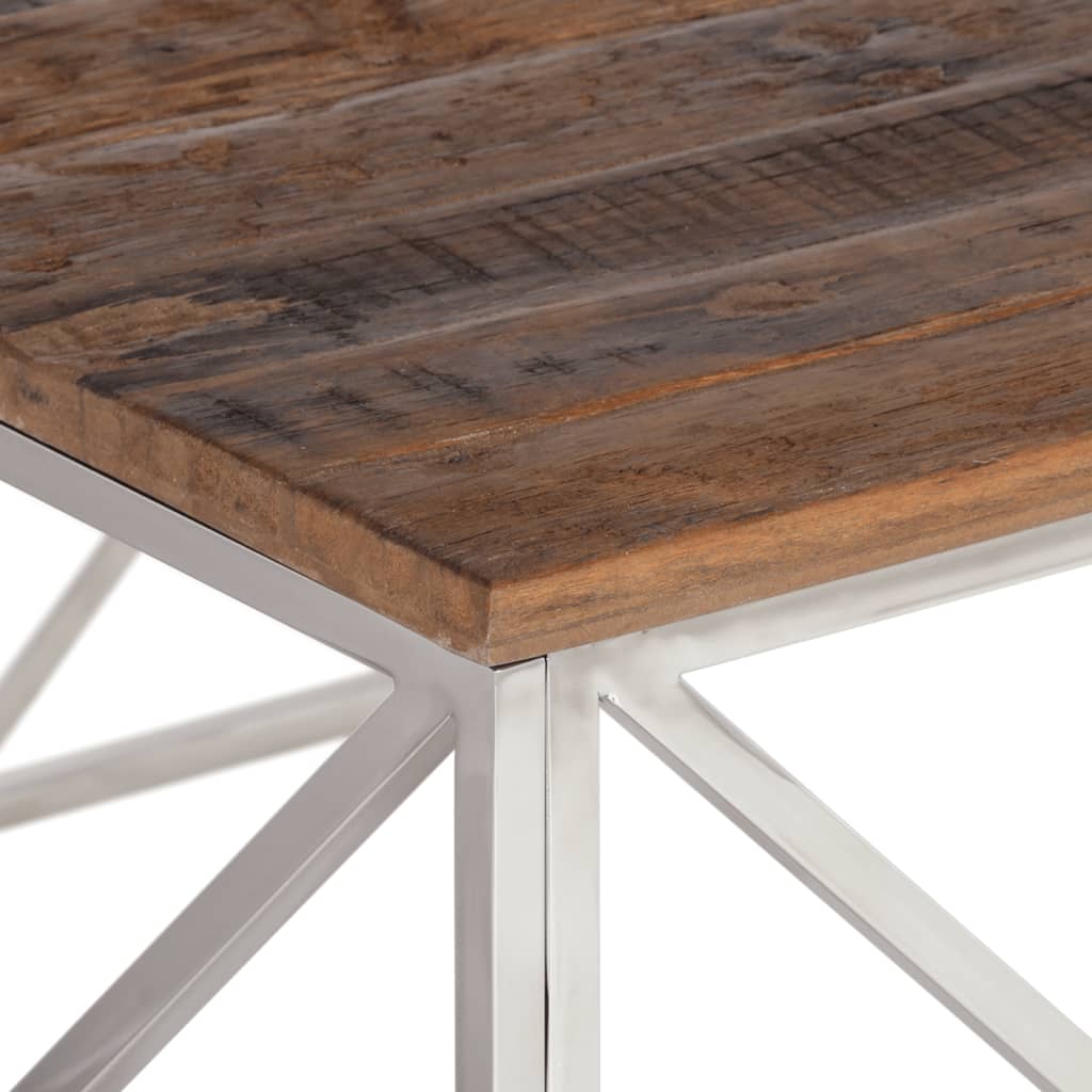 Mesa De Centro De Acero Inoxidable Plateado Y Madera Maciza_3