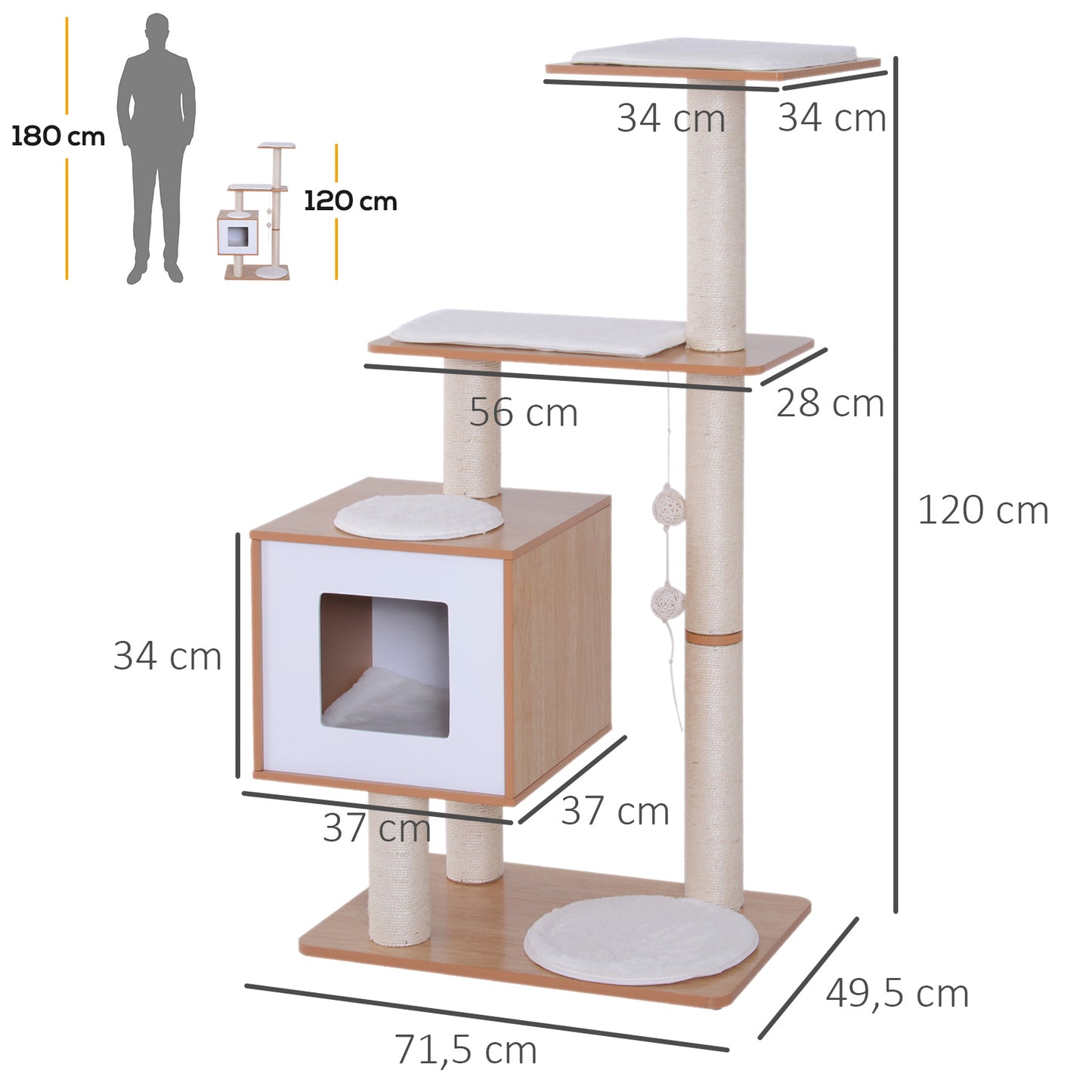 Pawhut Árbol Rascador Para Gatos De Madera 71_2