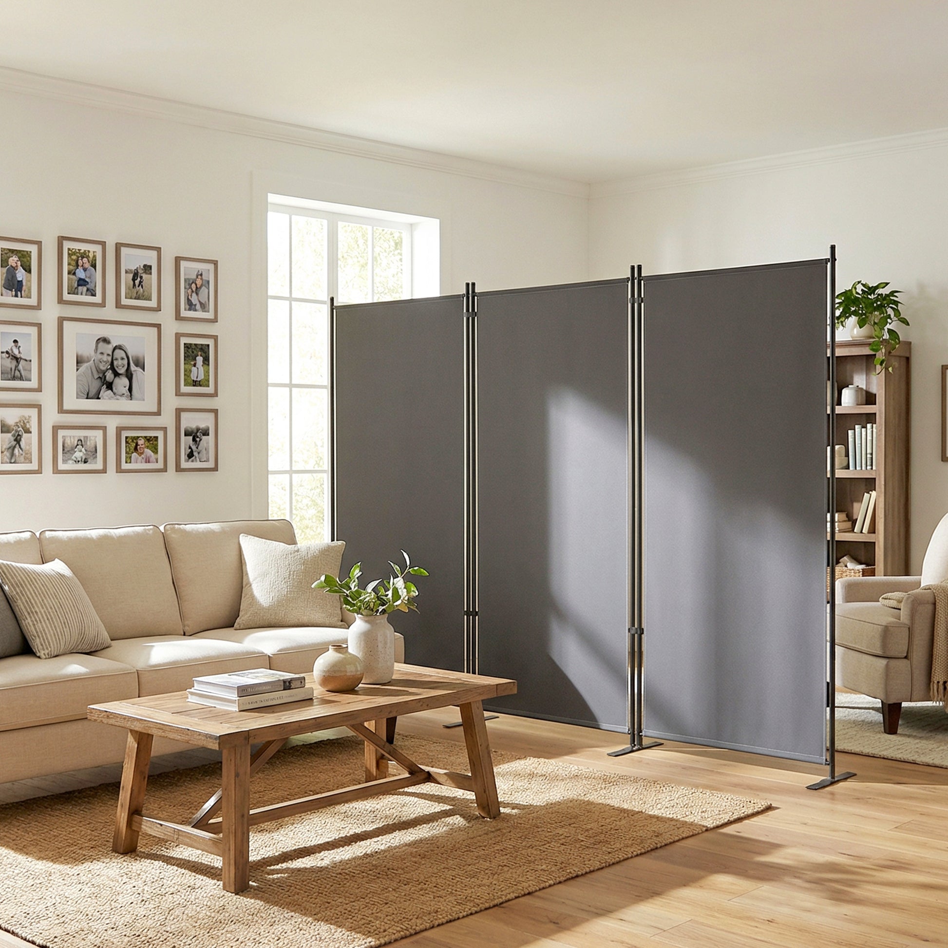 Outsunny Biombo Plegable De 3 Paneles, 260x180 Cm Protección Upf 30+ Gris Oscuro_3