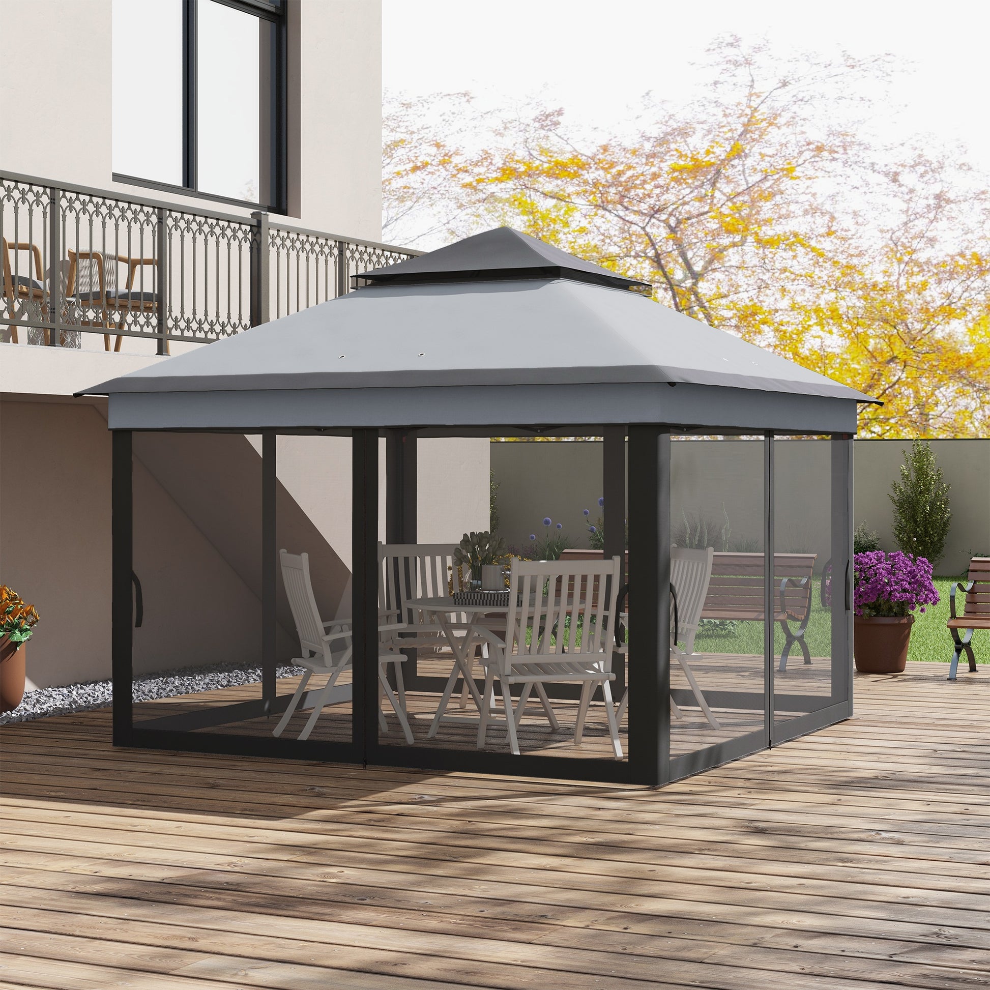 Outsunny Carpa Plegable 3,26x3,26x2,72 M Con Doble Techo Altura Ajustable Gris_1