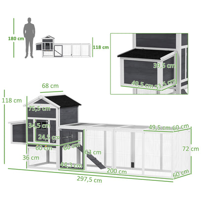 Pawhut Gallinero Para Exterior Para 3-6 Gallinas 297,5x68x118 Cm Gris Y Blanco_2