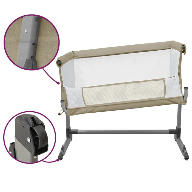 Vidaxl Cuna Con Colchón Tela De Lino Gris Taupe_5