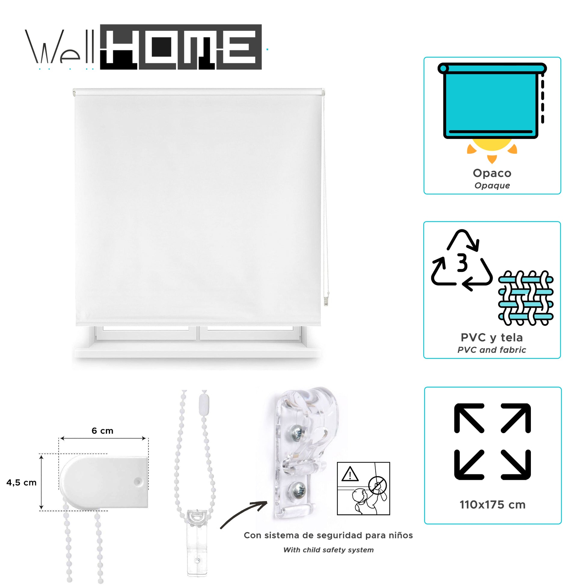 Estor Blanco Roto 110x175cm Enrollable Opaco Wellhome_1