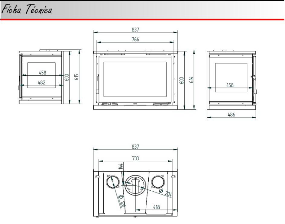 BRICOSOL Insertable de leña a 3 caras FM Modelo IT-183 Interior Vermiculita_3