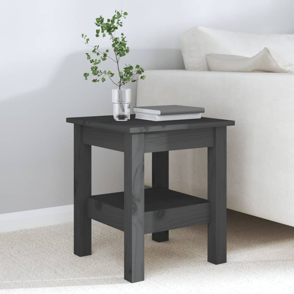 Mesa De Centro De Madera Maciza De Pino Gris 35x35x40 Cm_2