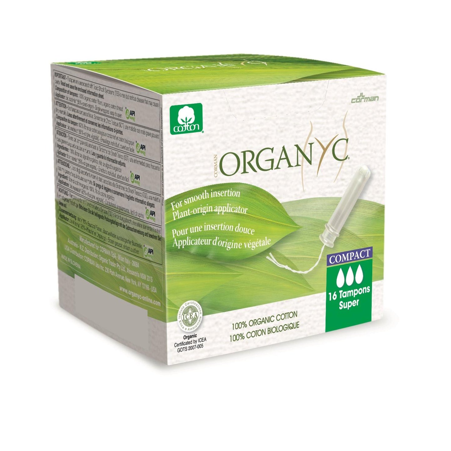Tampones super aplicador compact Organyc 16 Uds