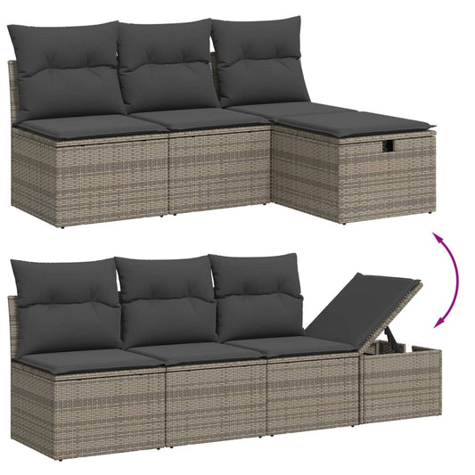 Set De Sofás De Jardín 8 Pzas Y Cojines Ratán Sintético Gris / Vetonek_0