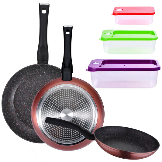 Pack De 3 Sartenes Ø20/24 Y 28 Cms + Set 3pc Herméticos Apilables Plásticos_0
