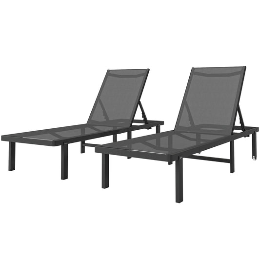 Outsunny Set De 2 Tumbonas De Jardín Exterior Reclinables Con Ruedas Gris Oscuro_0