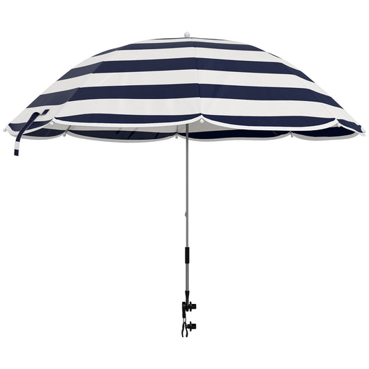 Outsunny Sombrilla Playa Para Silla Ø103x97,5 Cm Con Abrazadera Azul Y Blanco_0
