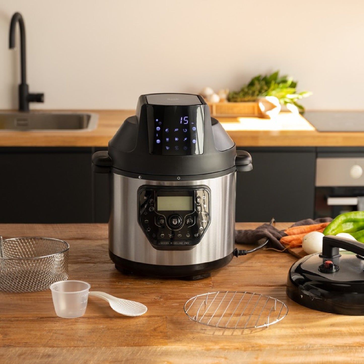 Olla Programable Con Cabezal Freidora De Aire Y Báscula Gm H Deluxe Fry. Robot De Cocina Multifunción, 6 Litros, Tapa Advance, Programable 24h, Temp_1