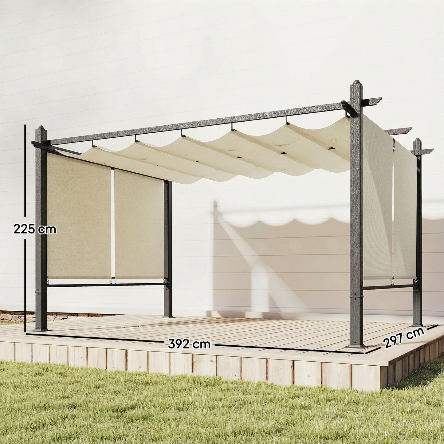 Outsunny Pérgola De Jardín 4x3 M Con Techo Retráctil Cortinas Automáticas Crema_2