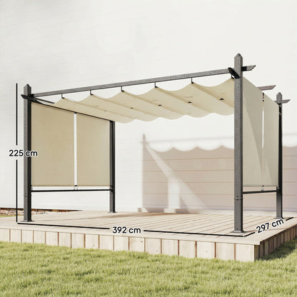 Outsunny Pérgola De Jardín 4x3 M Con Techo Retráctil Cortinas Automáticas Crema_2