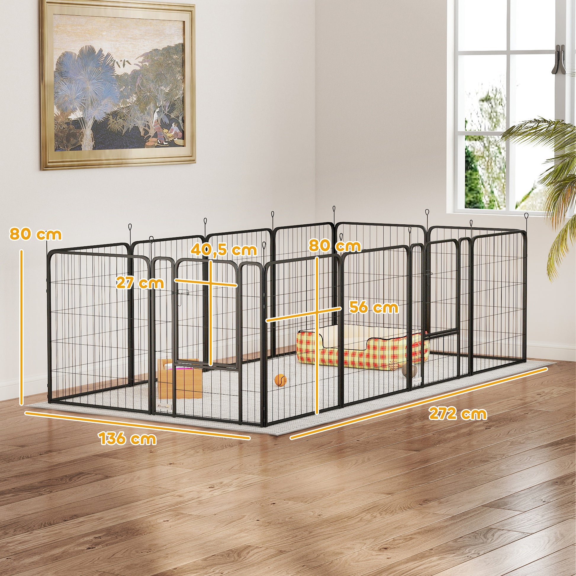Pawhut Parque Para Perros De 12 Paneles 68x80 Cm Con Puertas Y Cierre Negro_2
