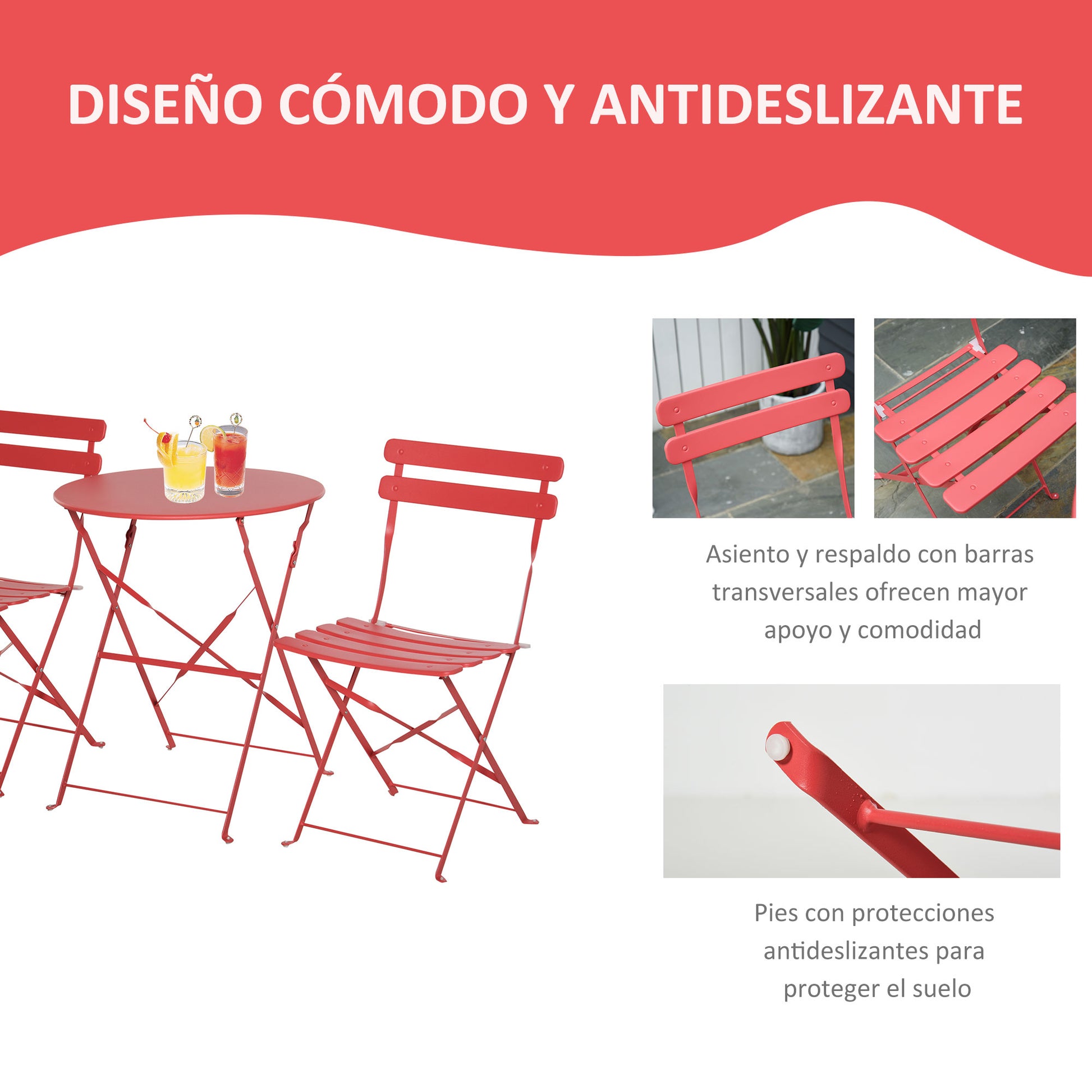 Outsunny Conjunto De Muebles Plegables De Jardín Mesa Y 2 Sillas De Metal Ø60x71_5