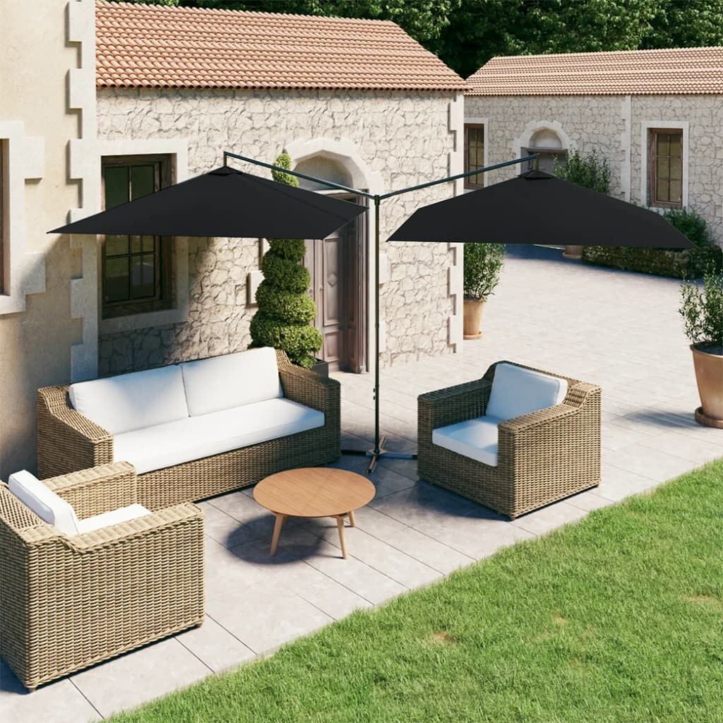 Vidaxl Sombrilla Doble De Jardín Con Palo De Acero Negro 600x300 Cm_1