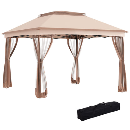 Outsunny Carpa Plegable 3x3 M Cenador De Jardín Con Doble Techo Marrón_0
